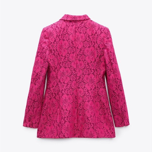 ZARA Tailored Lace Floral Blazer | Fuchsia | M - Picture 14 of 15